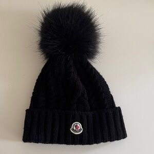 Moncler Black Knit Beanie with Pom Pom